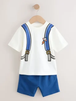 Bleu cobalt - Ensemble t-shirt et short 100% coton imprimé à manches courtes (3mois7ans)