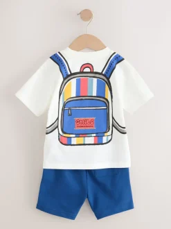 Bleu cobalt - Ensemble t-shirt et short 100% coton imprimé à manches courtes (3mois7ans)