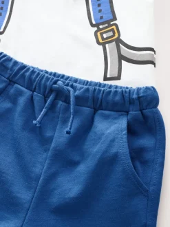 Bleu cobalt - Ensemble t-shirt et short 100% coton imprimé à manches courtes (3mois7ans)