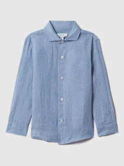 Bleu de ciel - Chemise Reiss Ruban en lin à col coupé