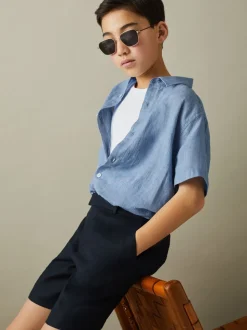 Bleu de ciel - Chemise Reiss Holiday en lin à manches courtes