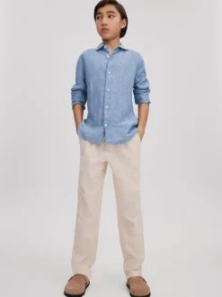 Bleu de ciel - Chemise Reiss Ruban rayée en lin à col coupé