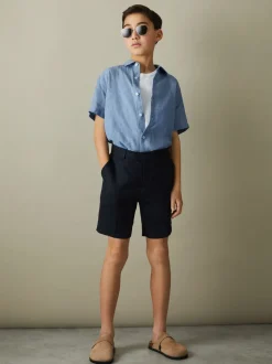 Bleu de ciel - Chemise Reiss Holiday en lin à manches courtes