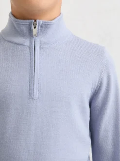 Bleu de ciel - Pull Reiss Blackhall à quart de zip en laine mérinos