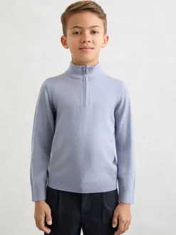 Bleu de ciel - Pull Reiss Blackhall à quart de zip en laine mérinos