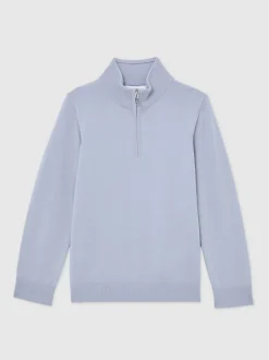Bleu de ciel - Pull Reiss Blackhall à quart de zip en laine mérinos