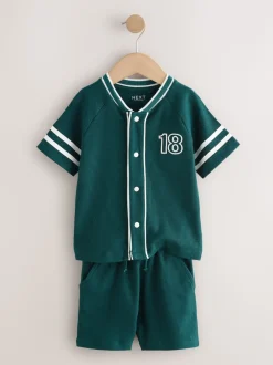 Bleu de sarcelle - Ensemble short universitaire à manches courtes (3mois à7ans)