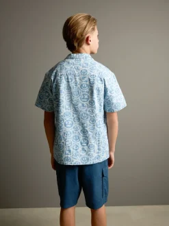 Bleu Face AOP - Chemise imprimée à manches courtes 100% coton Revere (3-16ans)