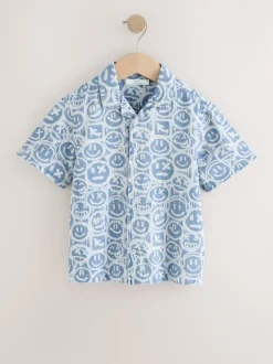 Bleu Face AOP - Chemise imprimée à manches courtes 100% coton Revere (3-16ans)