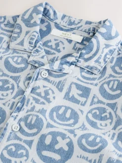 Bleu Face AOP - Chemise imprimée à manches courtes 100% coton Revere (3-16ans)