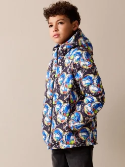 Bleu Football - Veste matelassée à capuche de poids moyen (3-17ans)