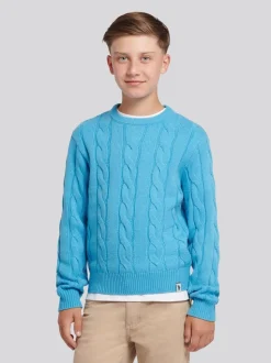 Bleu Heritage - U.S. Polo Assn. Pull col rond garçons en maille torsadée