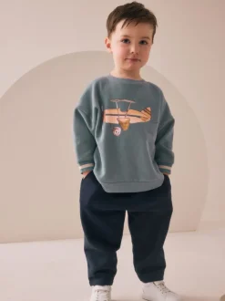 Bleu imprimé avion - Ensemble Sweat-shirt et Survêtement (3mois à7ans)