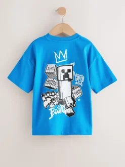 Bleu imprimé dans le dos - T-shirt Minecraft (3-16ans)