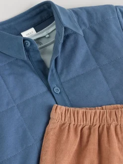 Bleu imprimé dinosaure - Ensemble 3 pièces bébé veste-chemise et pantalons (0mois-2ans)