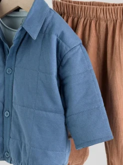 Bleu imprimé dinosaure - Ensemble 3 pièces bébé veste-chemise et pantalons (0mois-2ans)