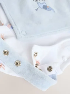 Bleu imprimé éléphant - Ensemble salopette et body en velours bébé (0mois-3ans)