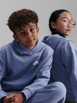 Bleu indigo du monde - Sweat à capuche Nike Club en polaire à enfiler