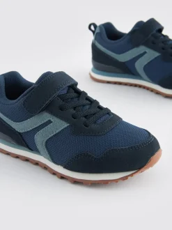 Bleu marine - Baskets à lacets élastiques à une bride