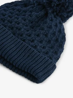 Bleu marine - Bébé Gaufré Pom Chapeaux (0mths-2yrs)