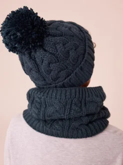 Bleu marine - Chapeau pompon en tricot torsadé (1-16ans)