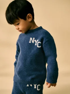 Bleu marine - Ensemble tricoté NYC Varsity Pull et Joggers (3mths-7yrs)