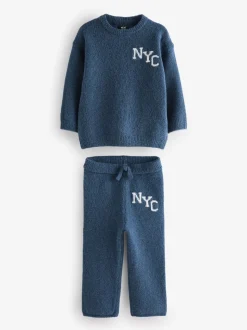 Bleu marine - Ensemble tricoté NYC Varsity Pull et Joggers (3mths-7yrs)