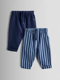 Bleu marine - Lot de 2pantalons de jogging JoJo Maman Bébé à rayures et unis