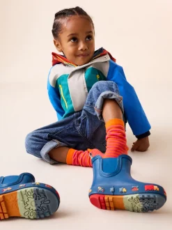 Bleu marine à motif camions - Bottines en caoutchouc