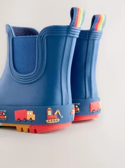 Bleu marine à motif camions - Bottines en caoutchouc