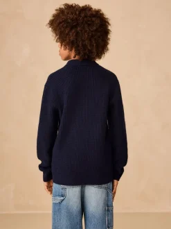 Bleu marine - Polo en maille à col boutonné (3-16ans)