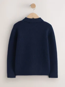 Bleu marine - Polo en maille à col boutonné (3-16ans)