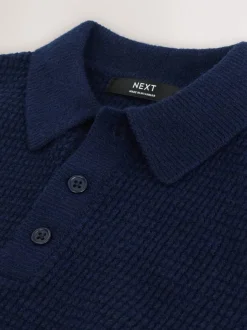 Bleu marine - Polo en maille à col boutonné (3-16ans)