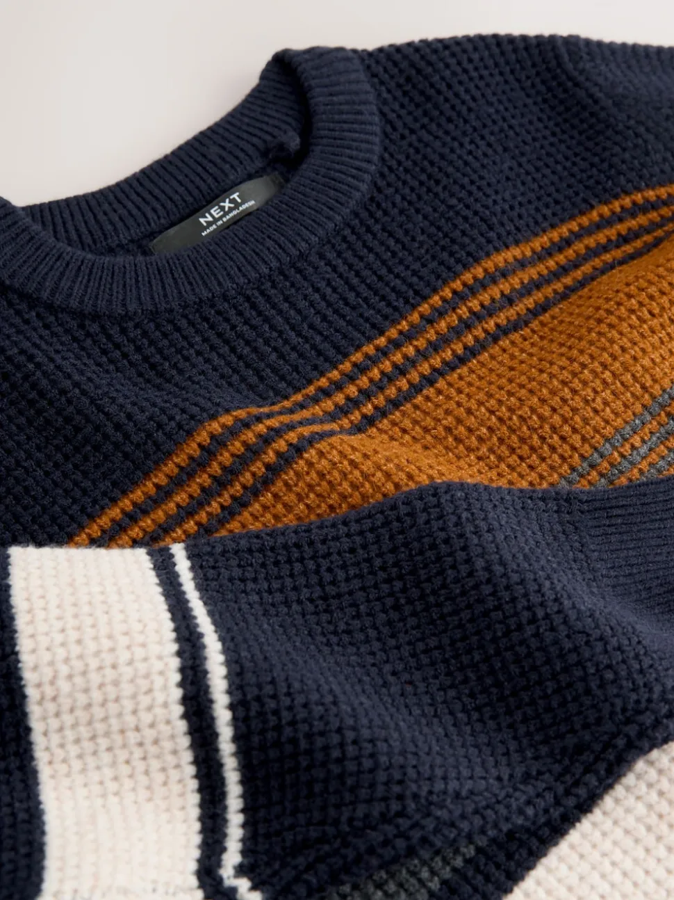 Bleu marine - Pull color block rayé en maille à col ras du cou (3-16ans)