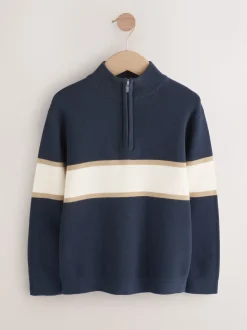 Bleu marine - Pull colorblock en maille à col zippé (3-16ans)