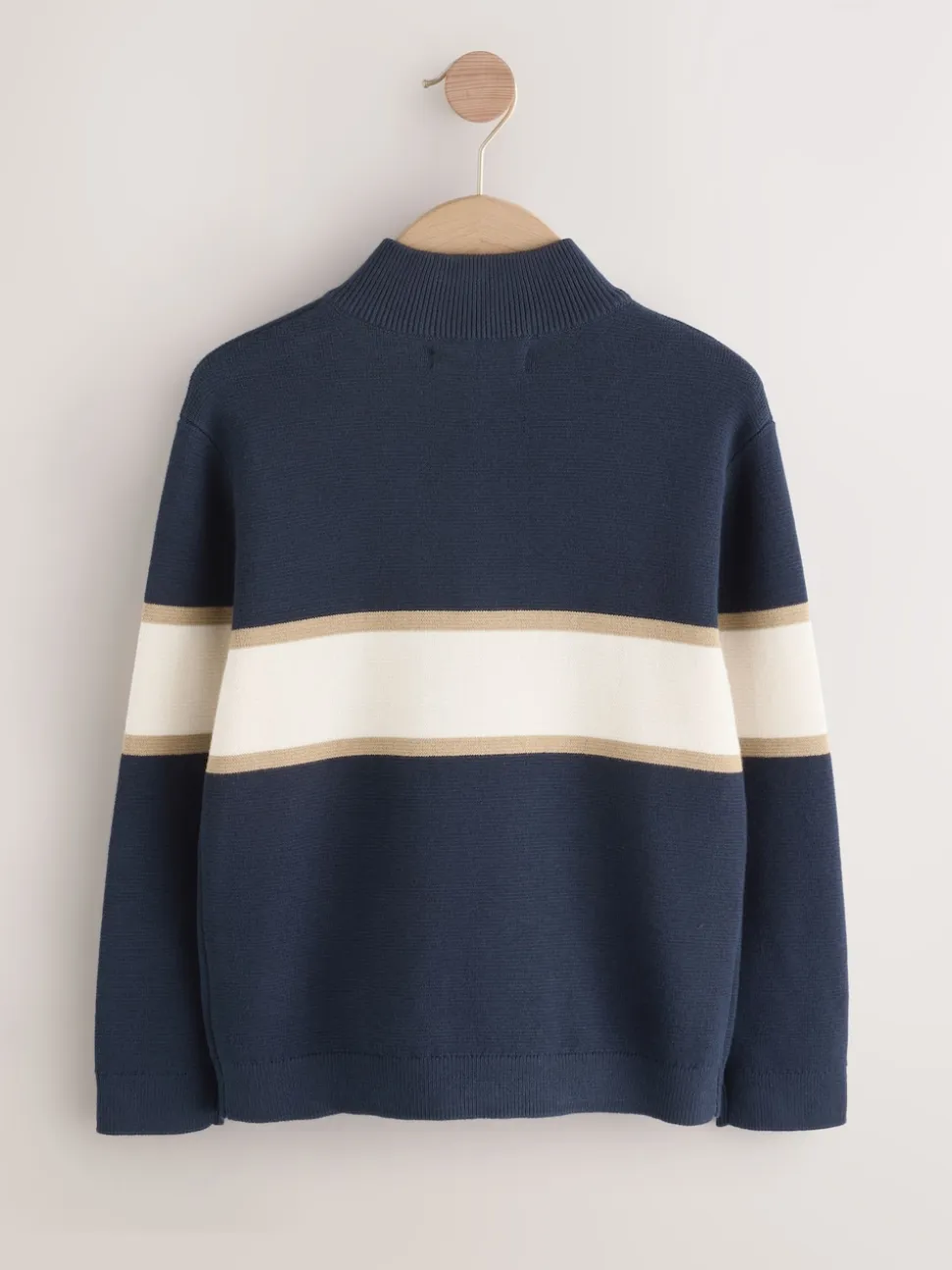 Bleu marine - Pull colorblock en maille à col zippé (3-16ans)