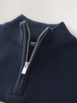 Bleu marine - Pull colorblock en maille à col zippé (3-16ans)