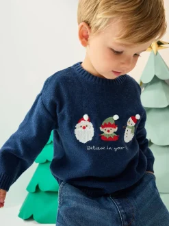 Bleu marine - Pull de Noël en maille (3 mois-7 ans)