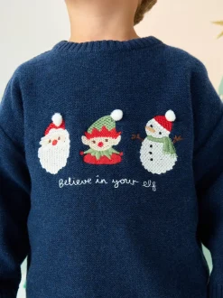 Bleu marine - Pull de Noël en maille (3 mois-7 ans)