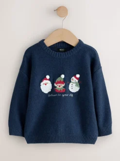 Bleu marine - Pull de Noël en maille (3 mois-7 ans)
