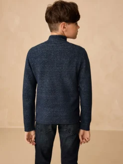 Bleu marine - Pull en maille à col zippé (3-16 ans)