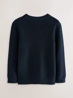 Bleu marine - Pull en maille col rond en coton (3-16ans)