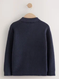 Bleu marine - Pull en maille à col trophée (3-16ans)