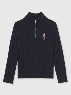 Bleu marine - Pull Reiss Nollaig à col zippé casse-noisettes en laine mélangée