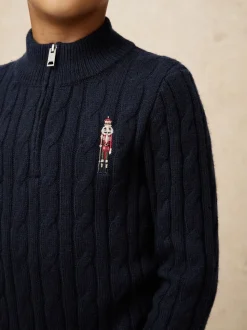 Bleu marine - Pull Reiss Nollaig à col zippé casse-noisettes en laine mélangée