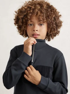 Bleu marine - Reiss Selin Coupe ajustée Half-Zip Col cheminée Velour Sweat-shirt