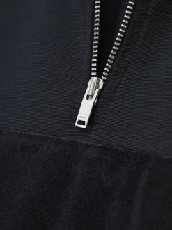 Bleu marine - Reiss Selin Coupe ajustée Half-Zip Col cheminée Velour Sweat-shirt