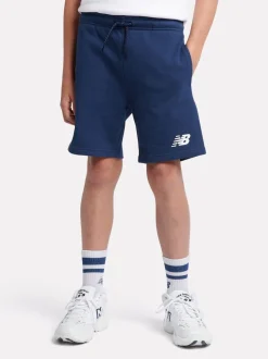 Bleu marine - Short en coton New Balance French terry à logo empilé