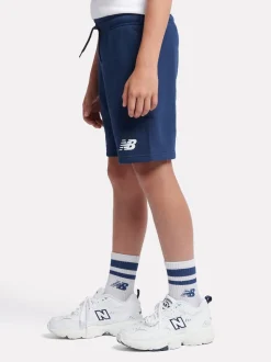 Bleu marine - Short en coton New Balance French terry à logo empilé