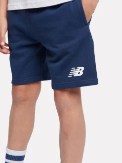 Bleu marine - Short en coton New Balance French terry à logo empilé